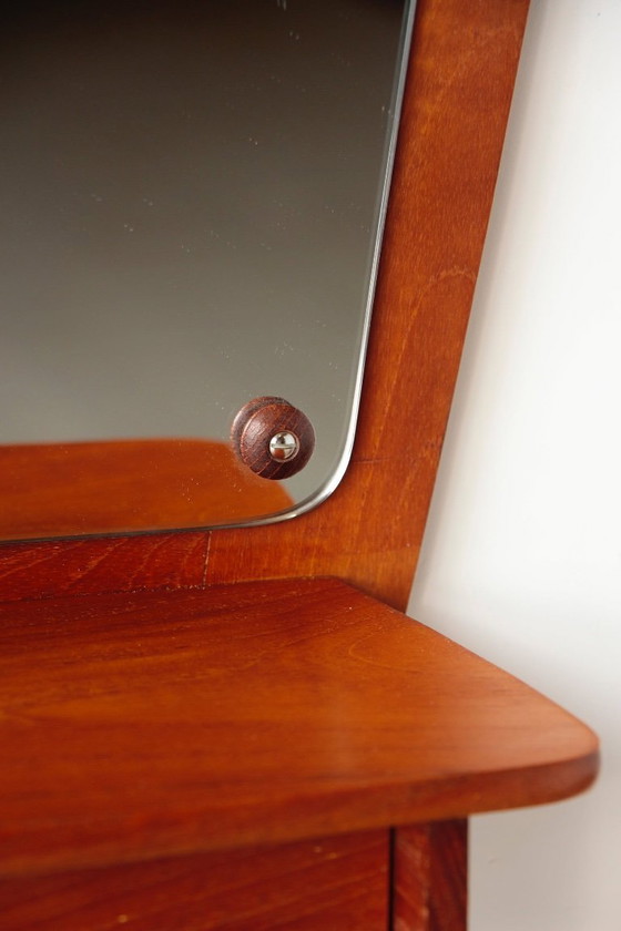 Image 1 of Scandinavian Teak Wall Mirror with Drawers – Mid-Century Danish Design