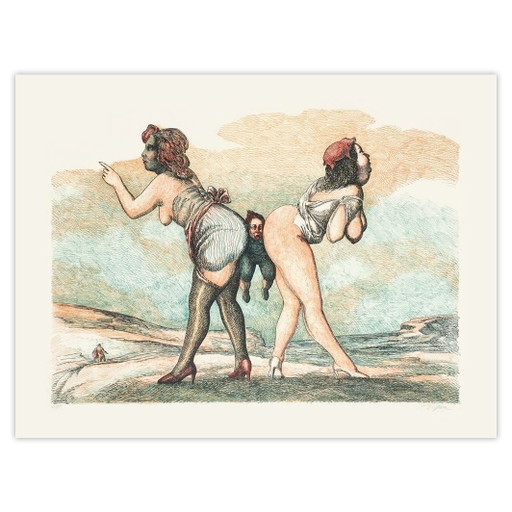 Gesigneerde lithografie van Roland Topor, Enfantillage, 1974. – lithos zeefdrukken, Paper