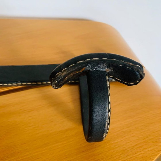 Jacques Adnet black leather wall Coat rack, Modern (photo 6 of 15)
