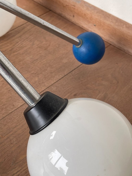 Image 1 of Plafonnier vintage à 6 lumières et détails en bois