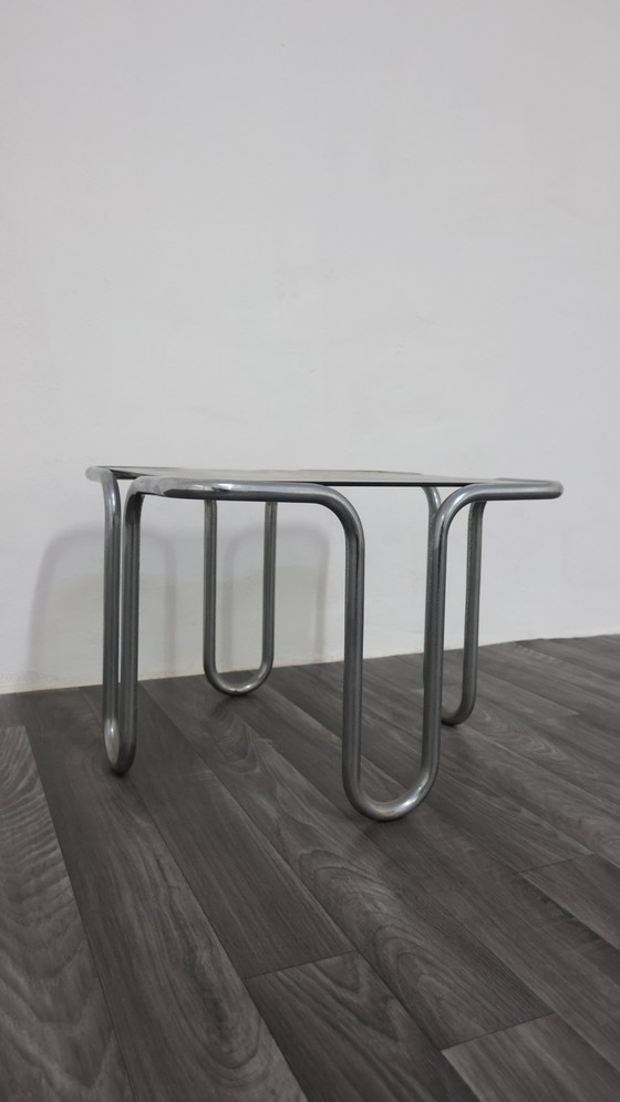 Image 1 of Ezio Didone Verchromtes Stahlrohr Couchtisch Rauchkristall 70er Jahre Design