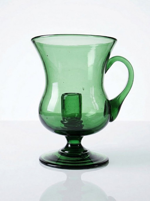 Grand photophore vintage verre vert soufflé, années 60-70