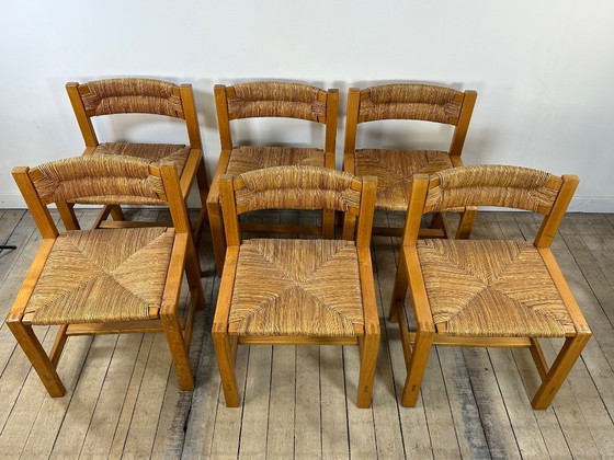 Image 1 of Set aus 6 Stühlen aus massiver Ulme, Maison REGAIN, 1970