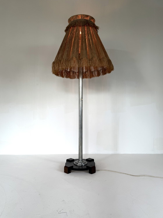 Image 1 of Lampada da terra vintage con paralume in rafia, anni '60