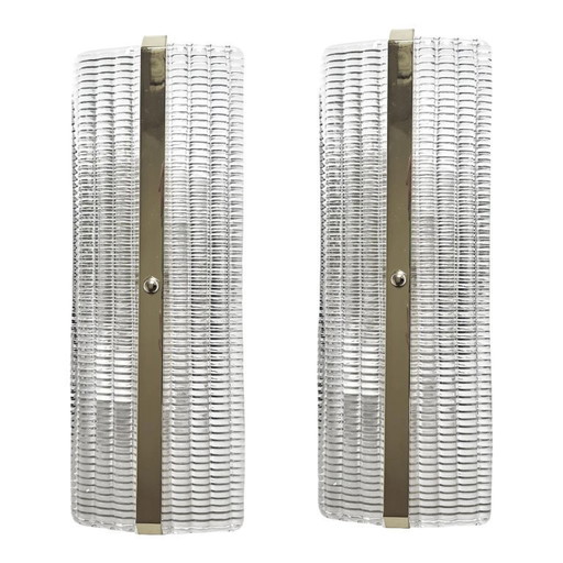 Moderne verchroomde Murano glazen wandlampen, rechthoekig met strass-steentjes – set van 2