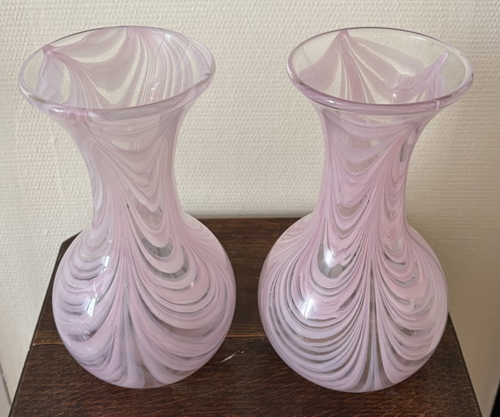 Image 1 of PAIR OF VINTAGE MURANO MOLDED GLASS VASES