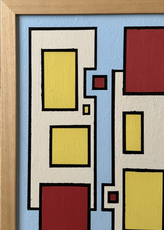 Image 1 of Shozo Hirai - Magnifique peinture constructiviste - suiveur de Piet Mondrian 