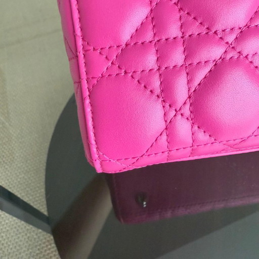 DIOR LADY SMALL - CANNAGE LAMMLEDER BARBIE PINK SILBERNE BESCHLÄGE