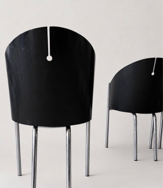 4 Vintage Italian Design Chairs by Segis – Italië, Ca80s – Dining chairs, Chrome, Leather (photo 3 of 15)