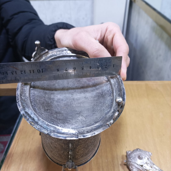 Image 1 of Zeldzaam, met de hand gebeiteld Marokkaans zilveren meesterwerk uit de 19e eeuw (650 g)