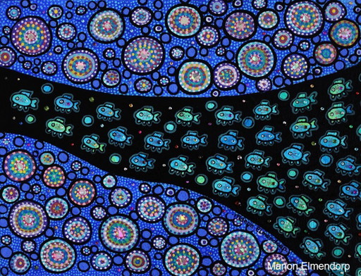 Uniek Handgeschilderd Schilderijtje Visjes Nieuw 18x24 cm