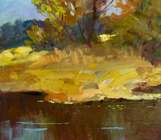 Image 1 of Origineel olieverfschilderij: Herfstboslandschap, herfstmelancholie