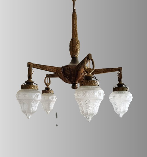 Lámpara de araña de bronce – estilo Art Nouveau – pesada y elegante