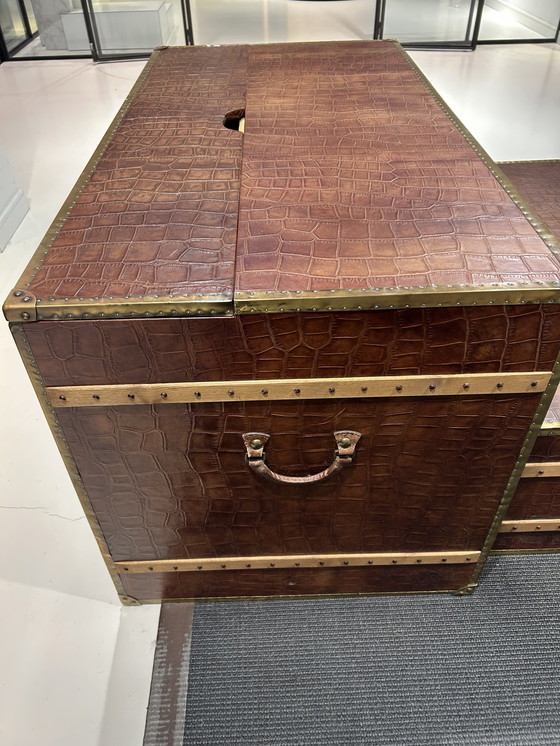 Image 1 of Exclusive Leather Trunk Tables – Genuine Leather with Crocodile Print – Boutique Luxury Set