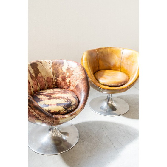 Image 1 of Pair of vintage leather swivel armchairs, Italy 2000