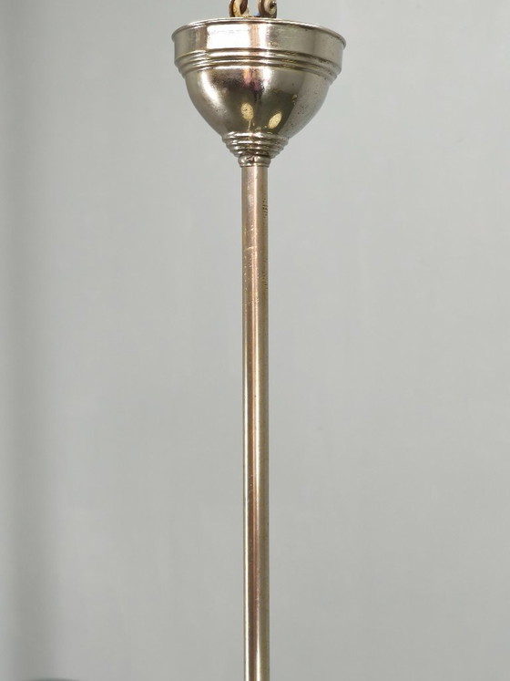 Image 1 of Lampadario Art Déco in nichel e vetro degli anni '30, Cecoslovacchia