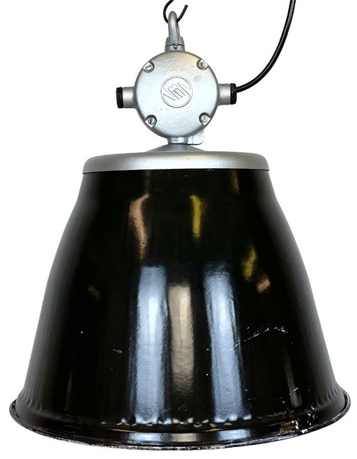 Industrial Black Enamel Factory Pendant Lamp, 1960s