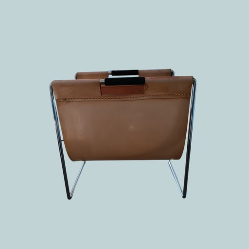 Revistero de cuero vintage de mediados de siglo