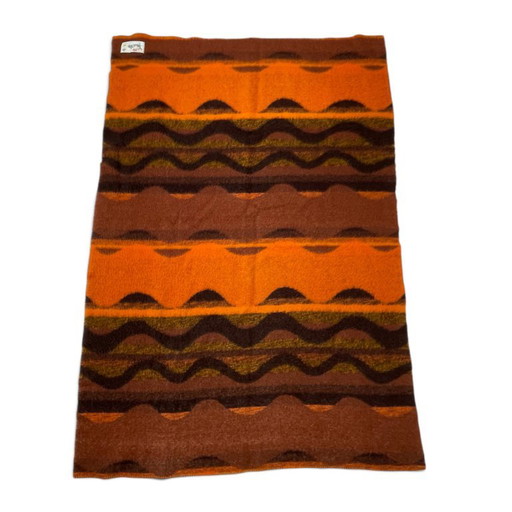 Aabe Zuiver Scheerwol Oranje En Bruine Wollen Deken Jaren 70 – decoratieve objecten, Wool