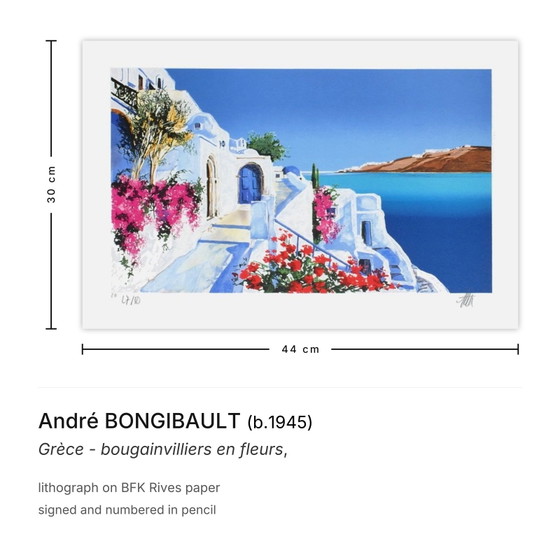 Image 1 of André BONGIBAULT Grèce - bougainvilliers en fleurs Gesigneerde litho
