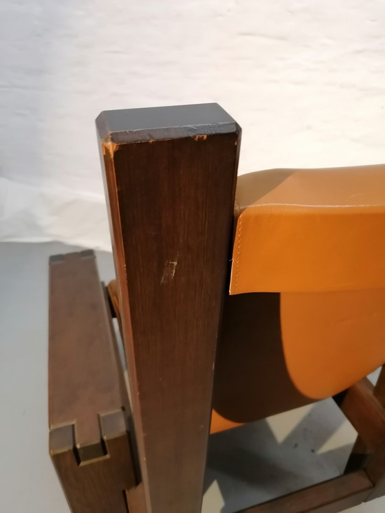 Image 1 of Brutalist style armchair, wood and leather, 70s