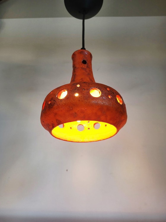 Image 1 of Fat Lava ceramic pendant lamp, orange tones, 1950s