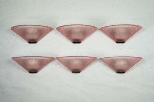 Set of six De Majo sconces in thick pink murano glass. Italy 1980s