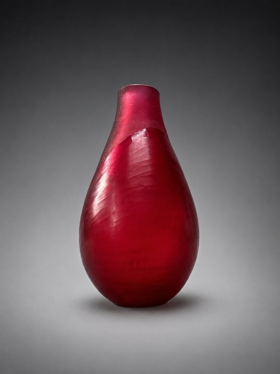 Image 1 of Ruby Red Studio Glass Vase | Satin & Cut Finish | 10.5 cm