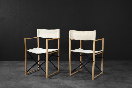 Image 1 of Sedie da regista Safari in faggio e tela, vintage, metà secolo, scandinavo moderno, anni '60, set di 2