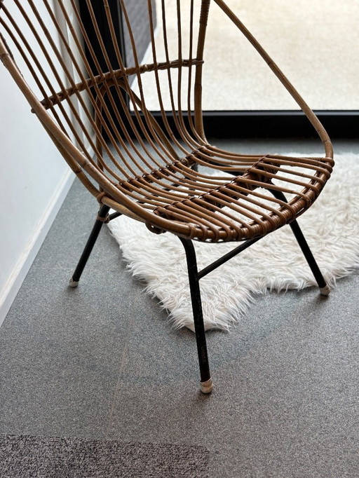 fauteuil seau vintage en rotin/bambou