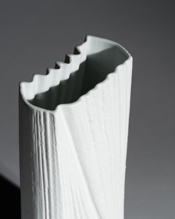 Image 1 of Brutalist XXL 42 CM Floor Vase Martin Freyer Rosenthal Studio-Line Bisque Porcelain Plissé Relief