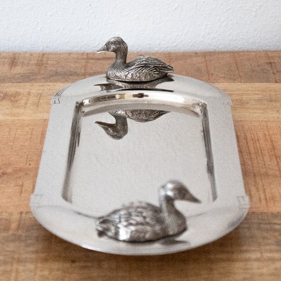 Vintage Silver-Plated 1960s French Foie Gras Dish: Duck-Shaped Handles and Art Deco Design (photo 2 of 10)