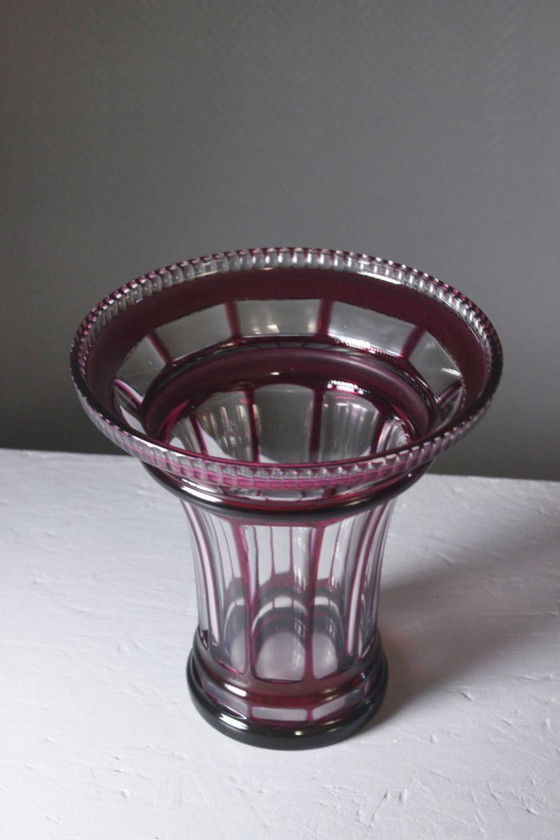 Image 1 of Antike, doppelwandige, violette Kristallvase im Baccarat-Stil, 20. Jahrhundert