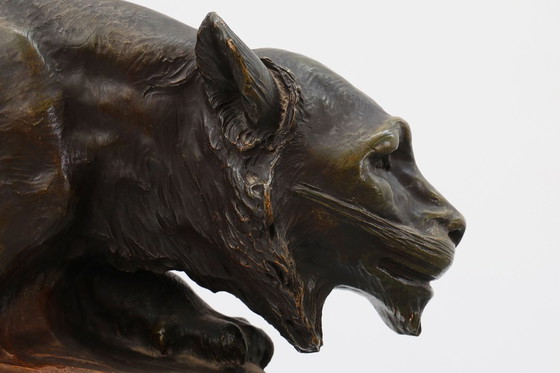 Image 1 of Grande statua in terracotta patinata raffigurante un leone, firmata Richard Aurili (1834–1914), Italia