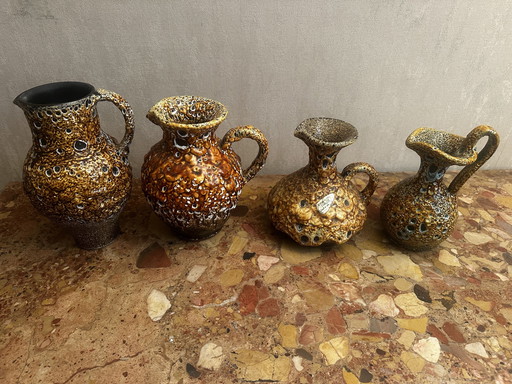4 60s Decorative Pitchers / Jugs - Honey Glazed Ceramic