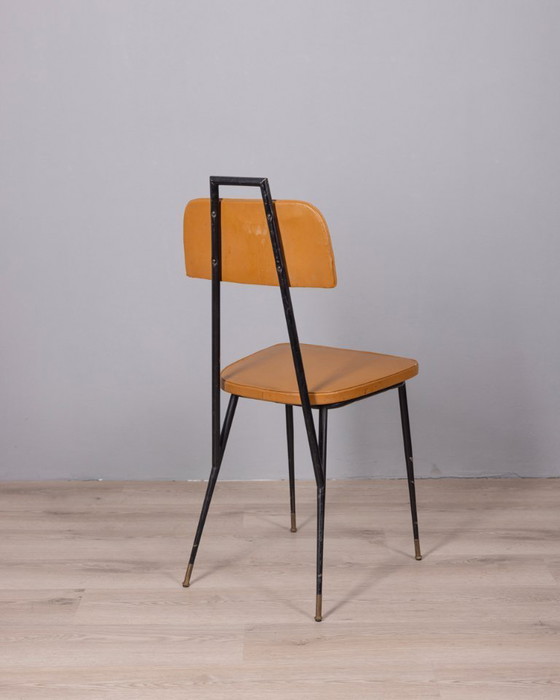 Image 1 of Set of 6 Vintage 1960s Metal and Leather Chairs, Italian Design