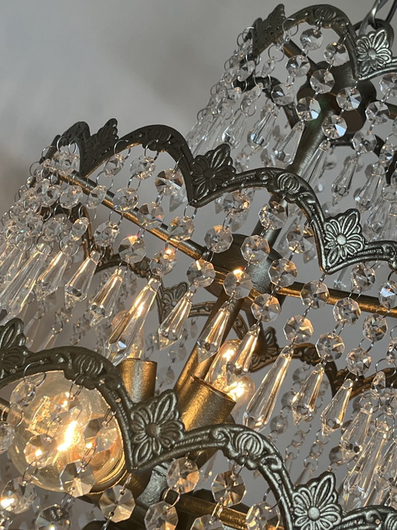 Image 1 of Vintage kristallen art nouveau stijl kroonluchter hanglamp 