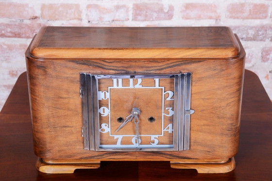 Orologio da Tavolo Art Déco Originale, Noce, Cromo, Vetro, Ripulito, Ceco, Anni '20 – Glass, Wood (photo 3 of 12)