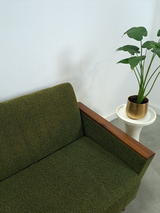 Image 1 of Sofa bed with green fabric and teak