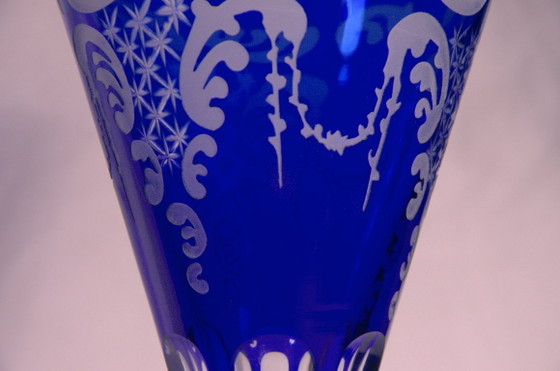 Set aus 4 großen Stielgläsern mit kobaltblauem Muster und mattiertem Glas, 10 x 24 cm – Gläser & Karaffe (photo 10 of 10)
