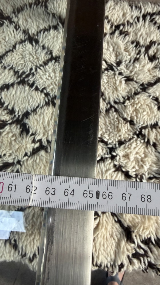 Image 1 of Table d'appoint style Mid-Century, acier brossé, verre, designer