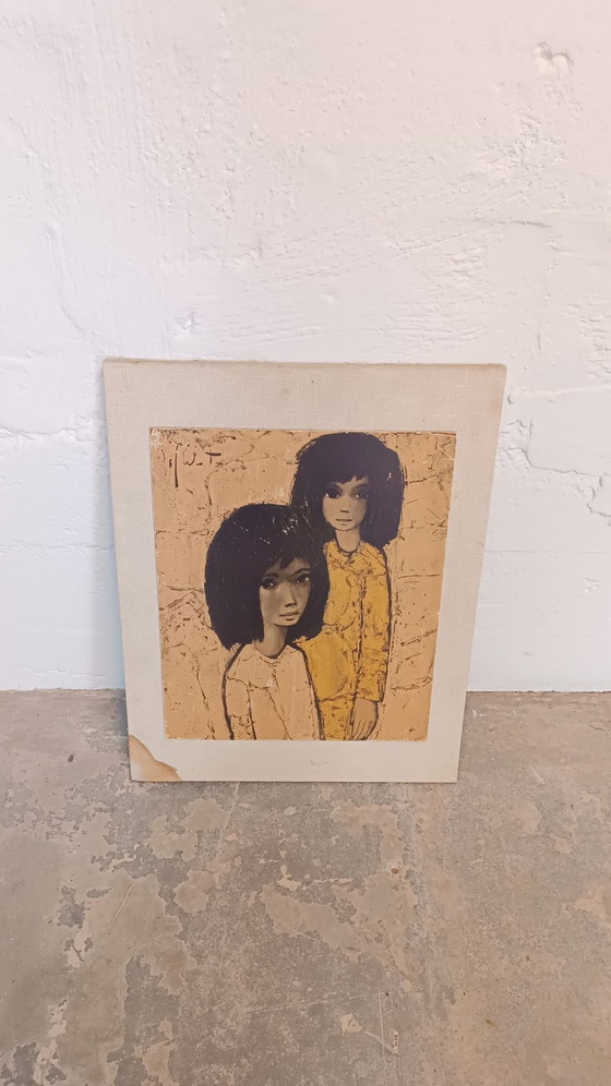 Jef Wauters "Deux Filles" vintage print, Giclée Prints, Hout, Canvas, Beige (foto 15 van 15)