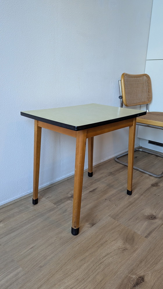 Image 1 of Pair of Vintage 60s green formica side table / school table