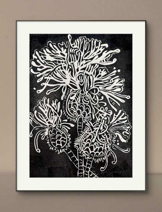Image 1 of Espino negro, Impresión linograbada - A3, Tinta negra sobre papel blanco - Arte botánico impreso a mano