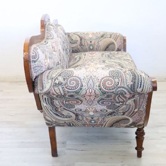 Image 1 of Antieke kleine sofa of chaise longue van walnoothout, Italië, 19e eeuw