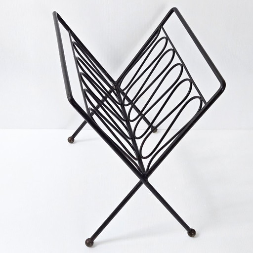 Portariviste vintage anni '50 in acciaio laccato nero e ottone, DLG Jean Royère, anni '50