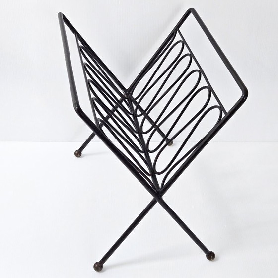 Image 1 of Portariviste vintage anni '50 in acciaio laccato nero e ottone, DLG Jean Royère, anni '50