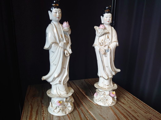 Vintage porcelain statues Guanyin (mirrored)