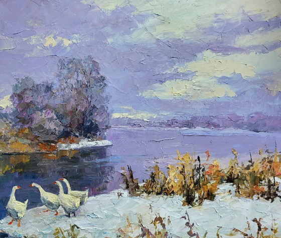 Image 1 of Geese On A Pond In Winter