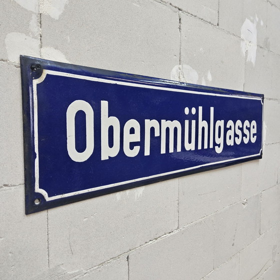 Vintage German Enamel Street Sign "Obermühlgasse" Frankfurt, Wall decoration, Metal, White (photo 4 of 15)